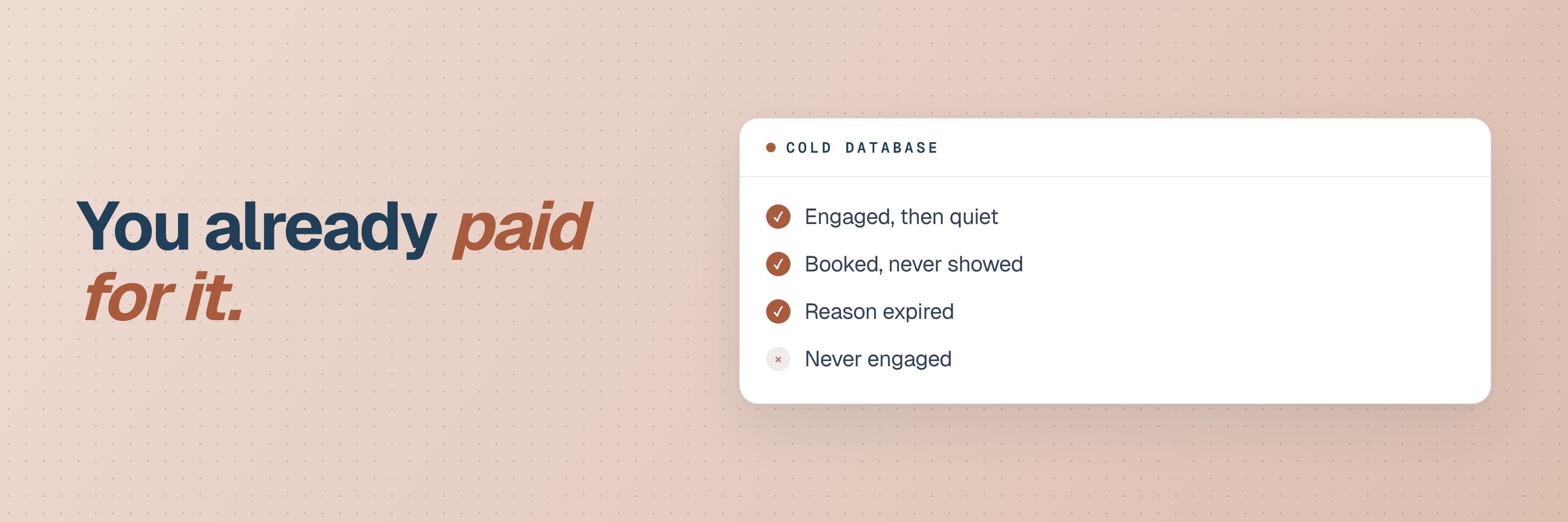 A cold CRM database with a recoverable segment highlighted